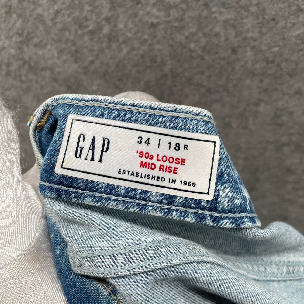 Gap 90s Loose Mid Rise Jeans Womens 18 / 34 Blue Light Wash Stretch - Picture 10 of 10